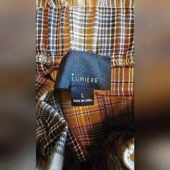 LUMIERE Womens Pants Ruffled Elastic Waist Cuffed Trousers Plaid Sz Large - Picture 7 of 7